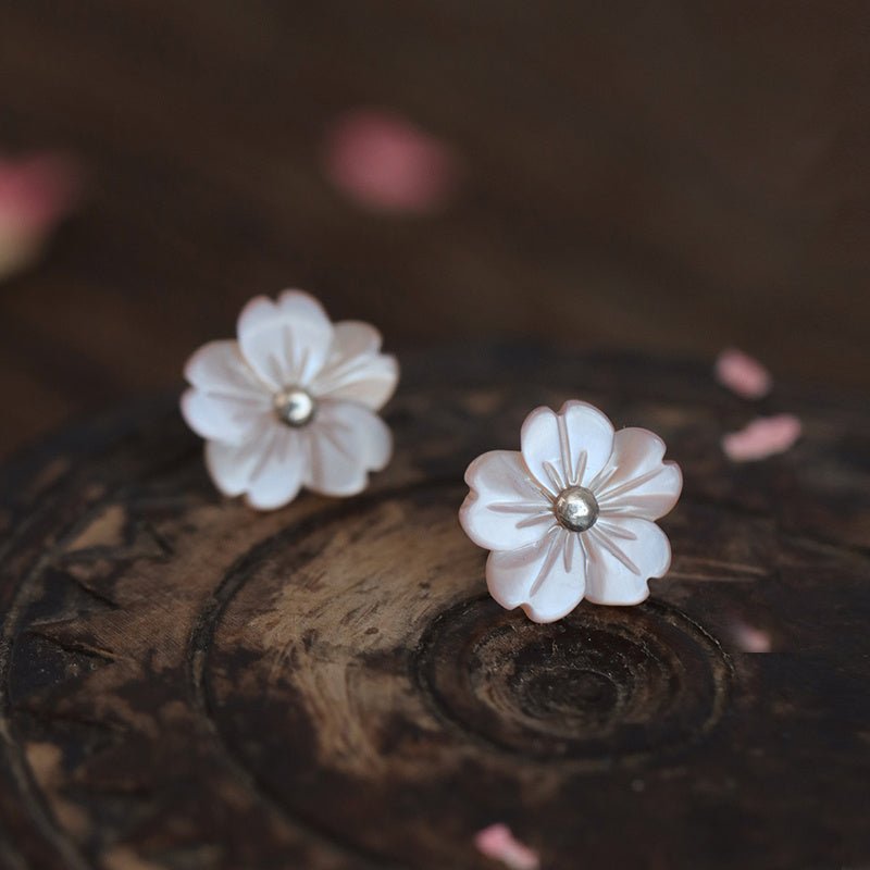 Women's 925 Sterling Silver Shell Small Flower Earrings-Jewearrings