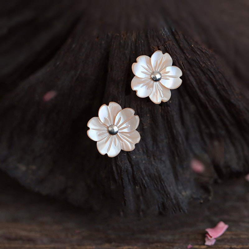 Women's 925 Sterling Silver Shell Small Flower Earrings-Jewearrings