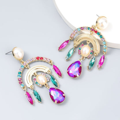 Women's Alloy Diamond And Pearl Earrings Earrings-Jewearrings