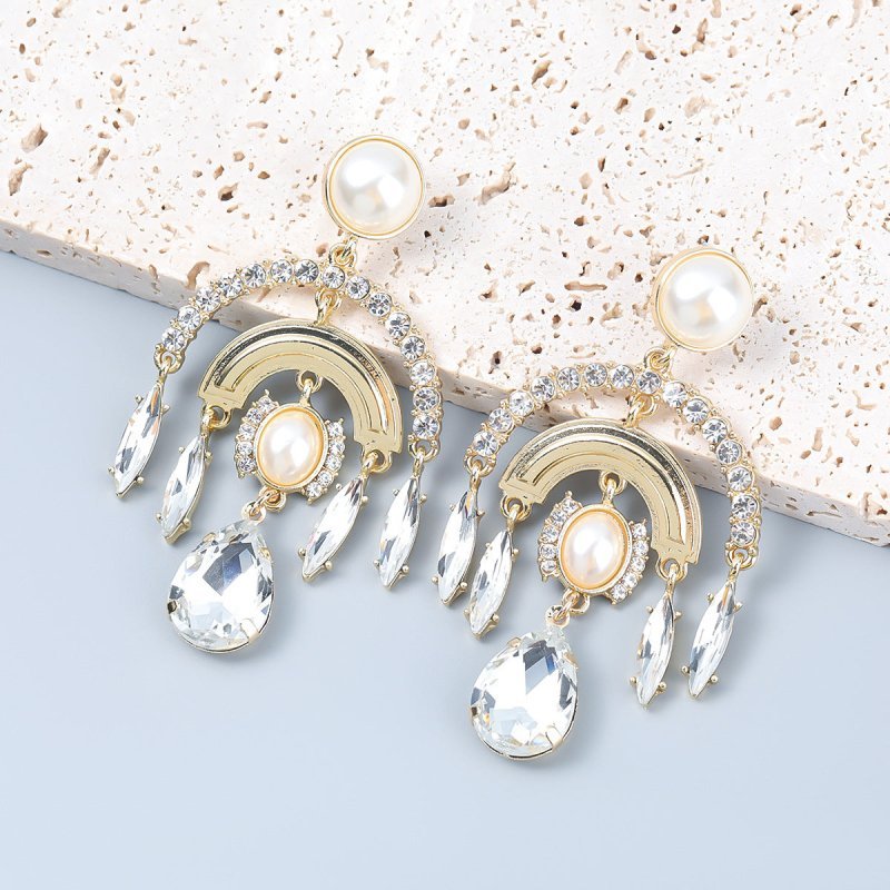 Women's Alloy Diamond And Pearl Earrings Earrings-Jewearrings