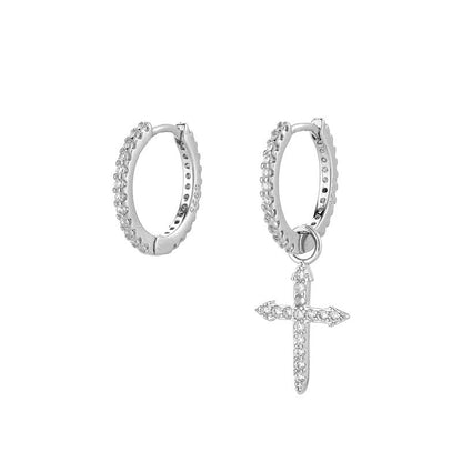 Women's Asymmetric Earrings With Crystal Diamond Cross Personality-Jewearrings