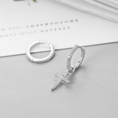 Women's Asymmetric Earrings With Crystal Diamond Cross Personality-Jewearrings