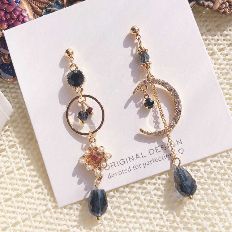 Women's Blue Waterdrop Charm Long Asymmetric Rhinestone Earrings-Jewearrings