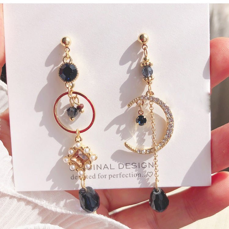 Women's Blue Waterdrop Charm Long Asymmetric Rhinestone Earrings-Jewearrings