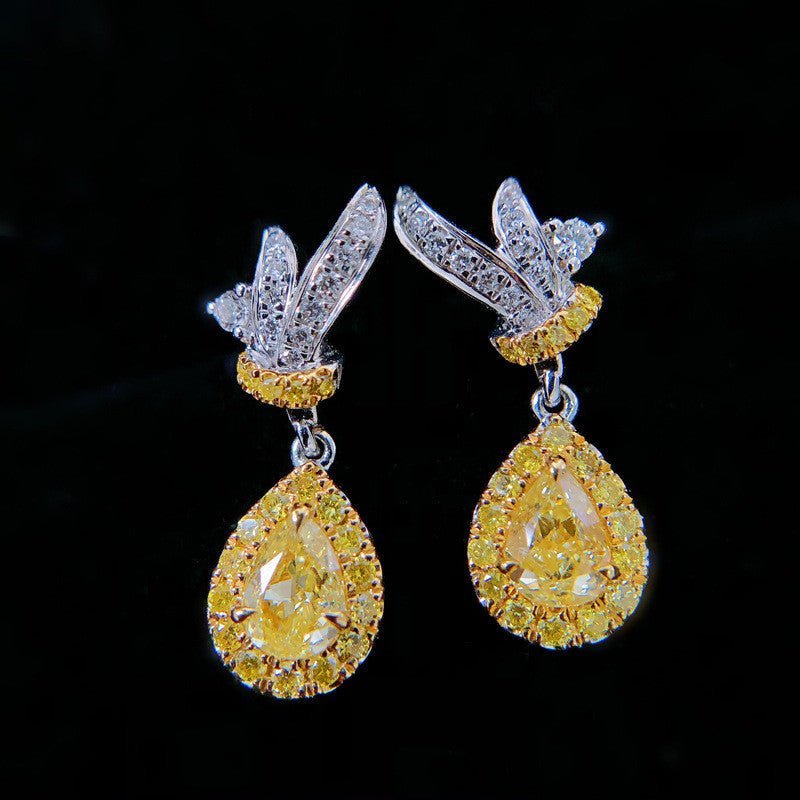 Women's Canary Yellow Diamond Drop Pear Earrings-Jewearrings