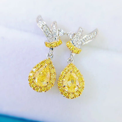 Women's Canary Yellow Diamond Drop Pear Earrings-Jewearrings