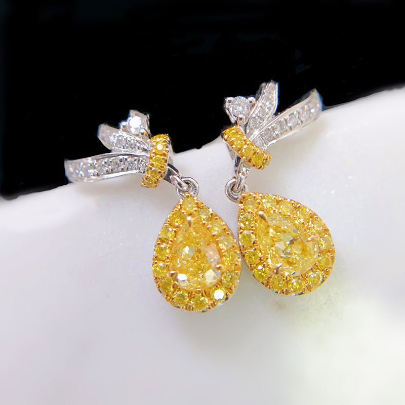 Women's Canary Yellow Diamond Drop Pear Earrings-Jewearrings