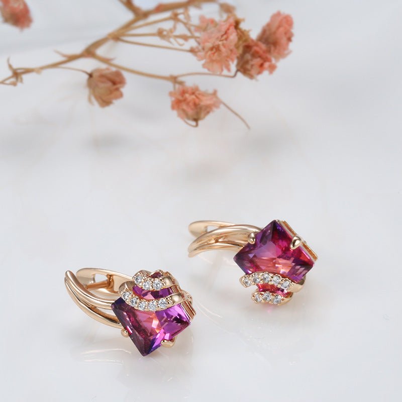 Women's Creative Popular Rose Gold Square Red Crystal Diamond Earrings Factory Wholesale-Jewearrings