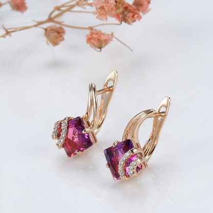 Women's Creative Popular Rose Gold Square Red Crystal Diamond Earrings Factory Wholesale-Jewearrings