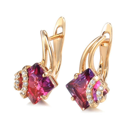 Women's Creative Popular Rose Gold Square Red Crystal Diamond Earrings Factory Wholesale-Jewearrings