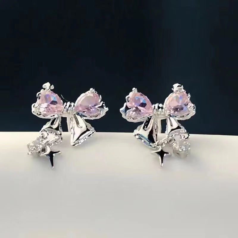 Women's Diamond Bow Zircon Stud Earrings-Jewearrings