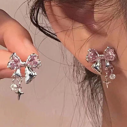 Women's Diamond Bow Zircon Stud Earrings-Jewearrings