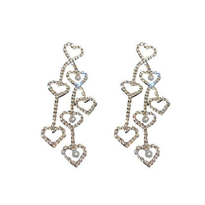 Women's Diamond Love Pearl Tassel Earrings-Jewearrings