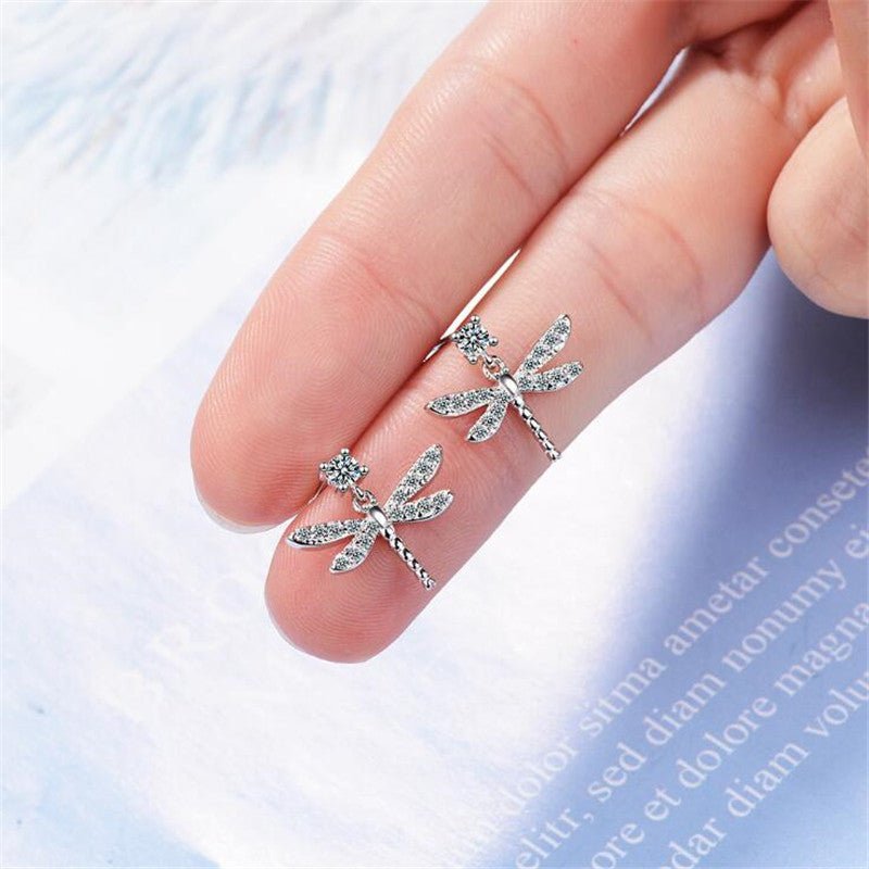 Women's Dragonfly Diamond Earrings-Jewearrings