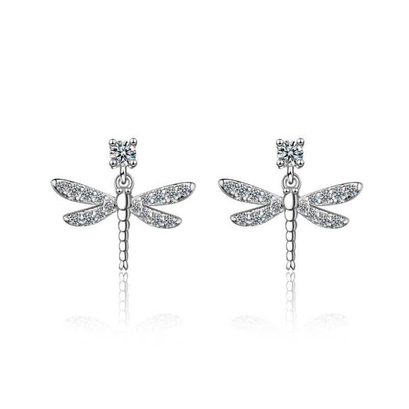 Women's Dragonfly Diamond Earrings-Jewearrings