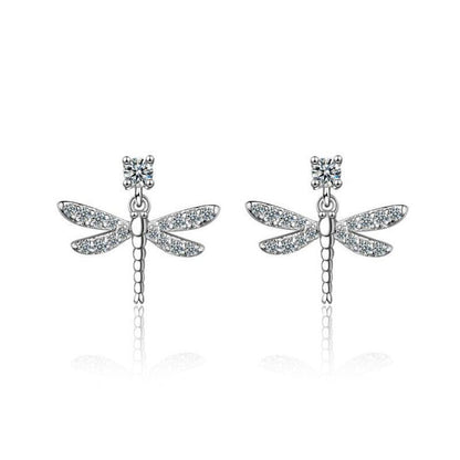 Women's Dragonfly Diamond Earrings-Jewearrings