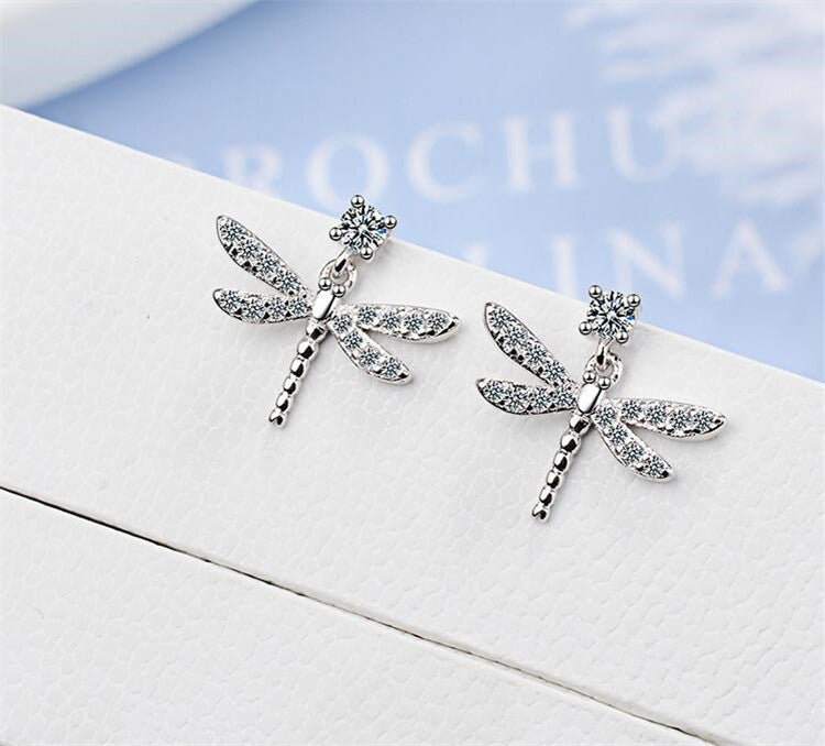 Women's Dragonfly Diamond Earrings-Jewearrings