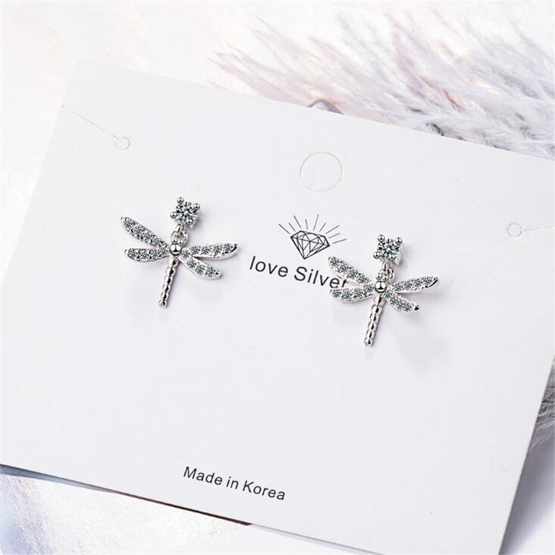 Women's Dragonfly Diamond Earrings-Jewearrings