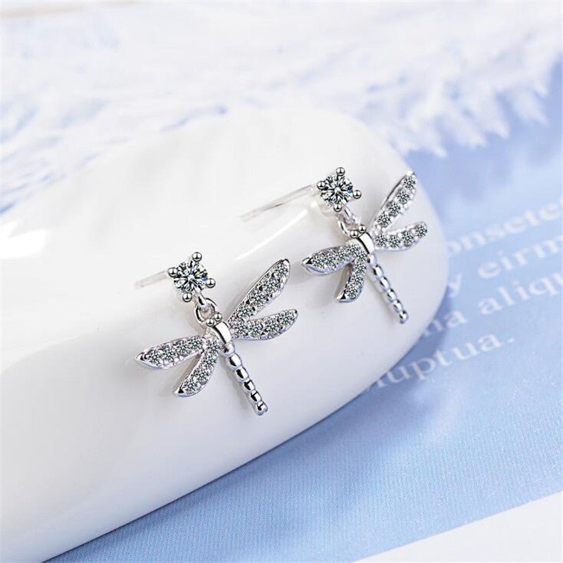 Women's Dragonfly Diamond Earrings-Jewearrings