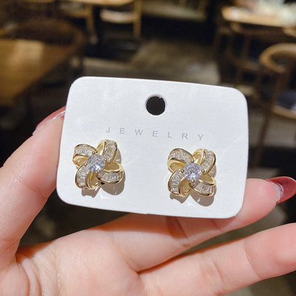 Women's Elegance Micro Set Zircon Flower Stud Earrings-Jewearrings