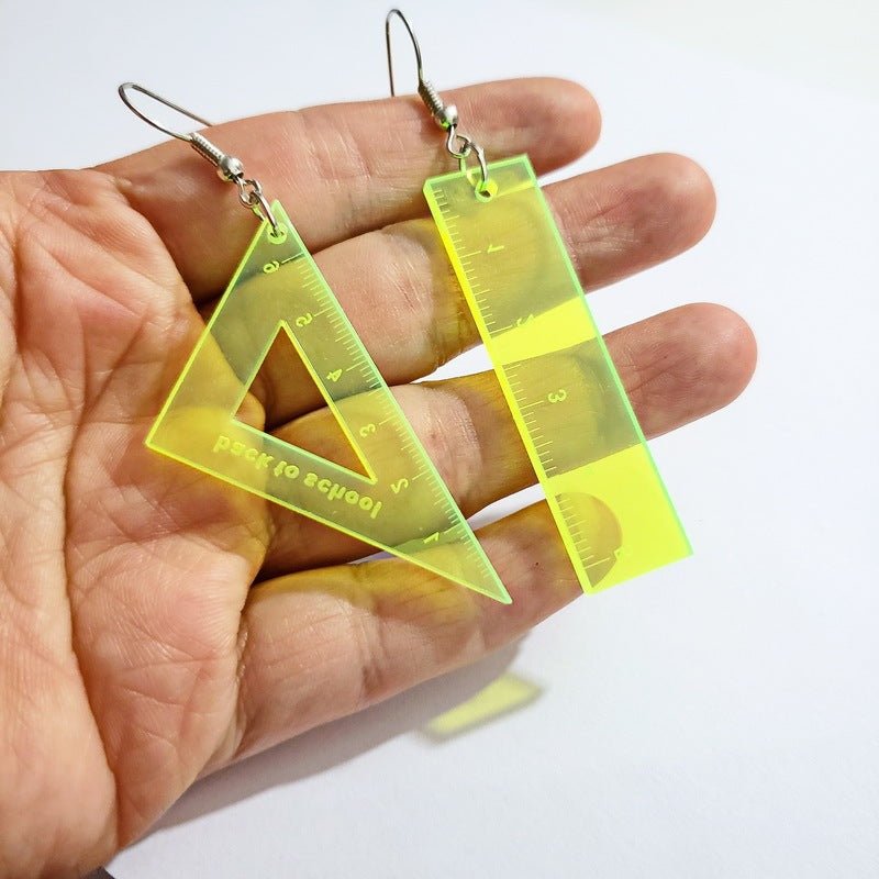 Women's Exaggerated Acrylic Triangle Plate Ruler Earrings-Jewearrings