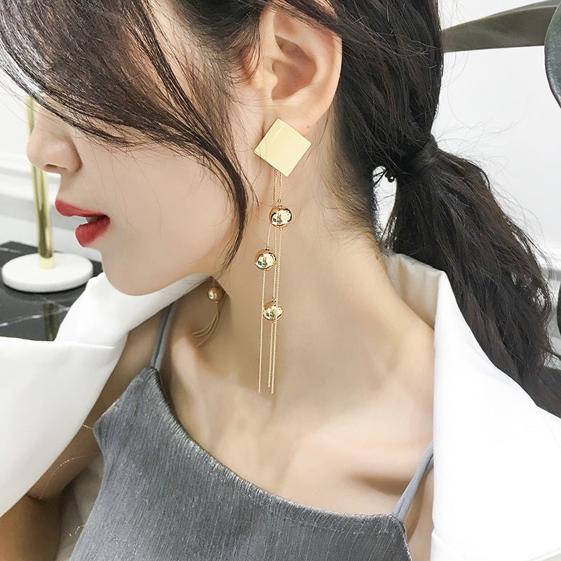 Women's Exaggerated Silver Needle Long Tassel Earrings-Jewearrings