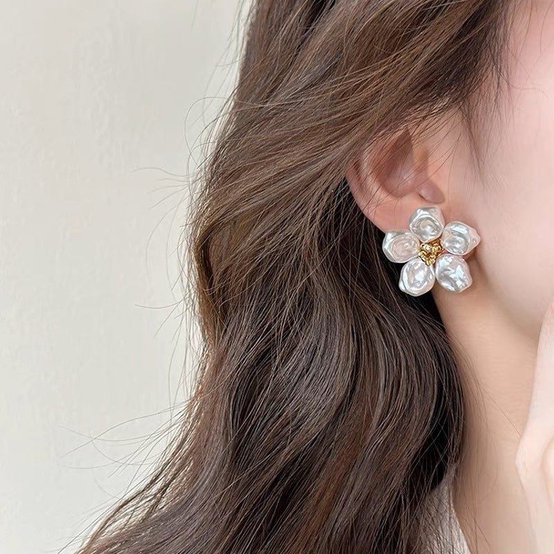 Women's Fashion Baroque Flower Pearl Earrings-Jewearrings