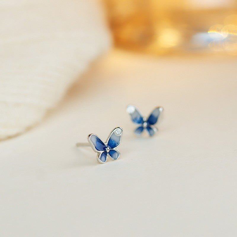 Women's Fashion Blue Butterfly Stud Earrings-Jewearrings