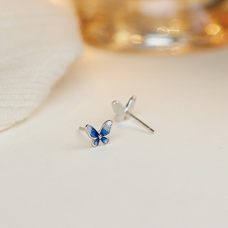 Women's Fashion Blue Butterfly Stud Earrings-Jewearrings