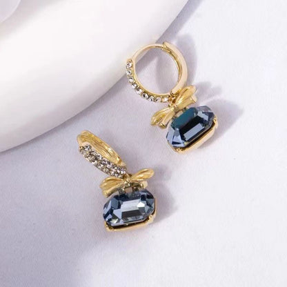 Women's Fashion Blue Crystal Bow Earrings-Jewearrings