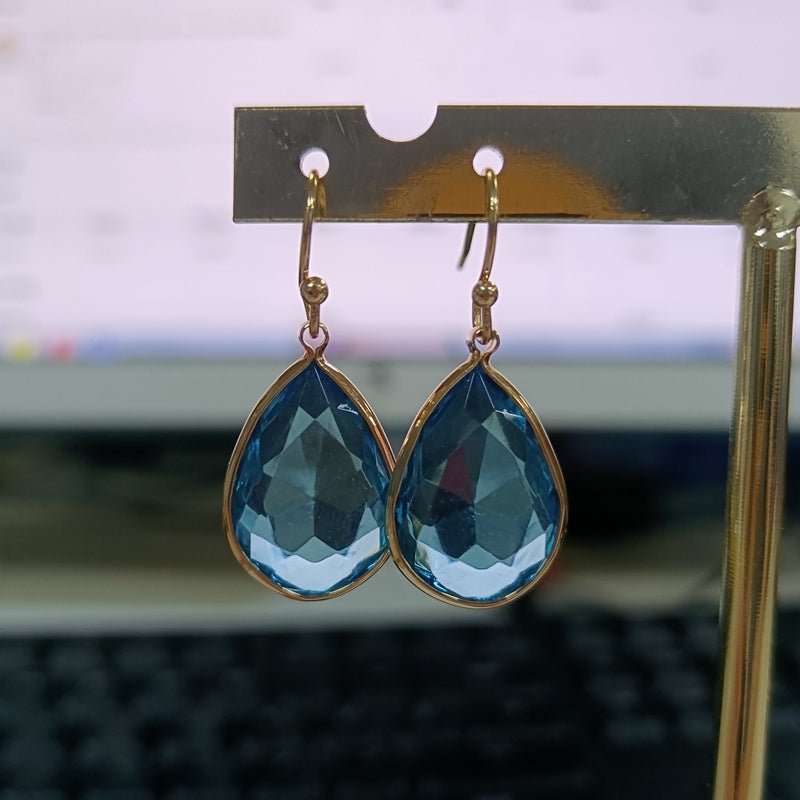 Women's Fashion Blue Crystal Drop Shape Earrings-Jewearrings