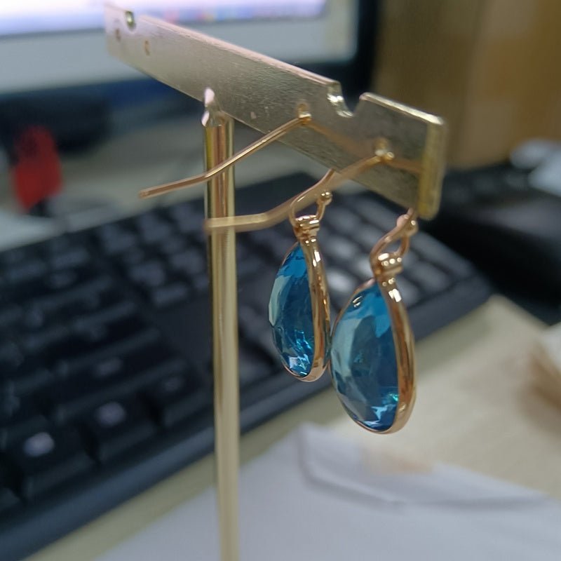 Women's Fashion Blue Crystal Drop Shape Earrings-Jewearrings