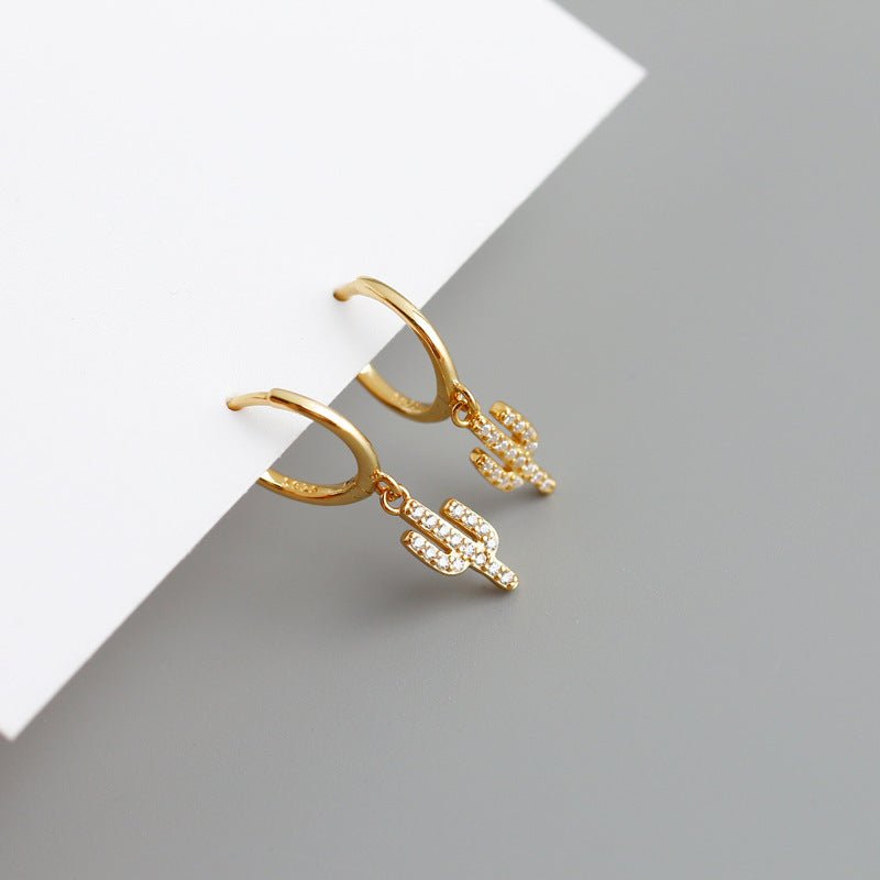 Women's Fashion Diamond Cactus Drop Earrings-Jewearrings