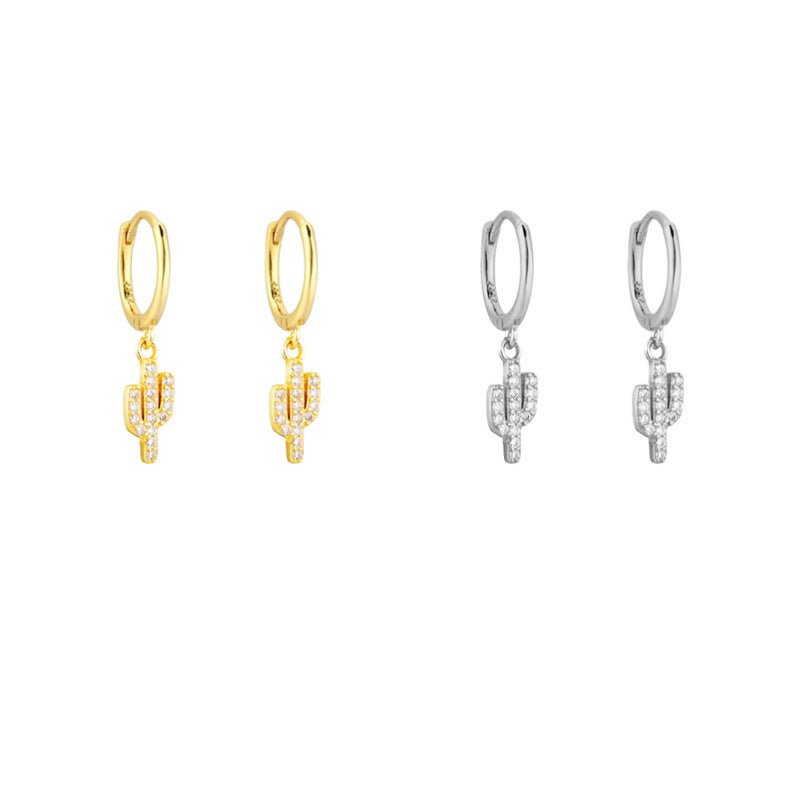 Women's Fashion Diamond Cactus Drop Earrings-Jewearrings