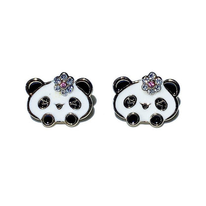 Women's Fashion Flower Bow Tie Lesser Panda Stud Earrings-Jewearrings