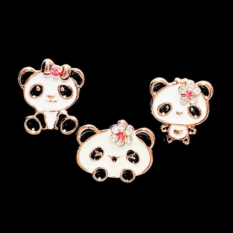 Women's Fashion Flower Bow Tie Lesser Panda Stud Earrings-Jewearrings