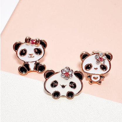 Women's Fashion Flower Bow Tie Lesser Panda Stud Earrings-Jewearrings