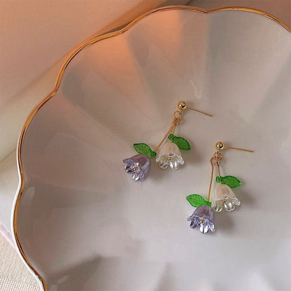 Women's Fashion Handmade Lily Of The Valley Flower Silver Stud Earrings-Jewearrings