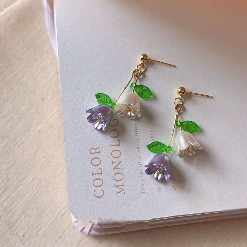 Women's Fashion Handmade Lily Of The Valley Flower Silver Stud Earrings-Jewearrings