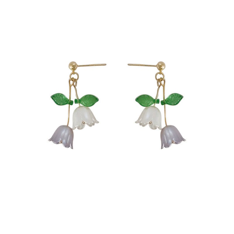 Women's Fashion Handmade Lily Of The Valley Flower Silver Stud Earrings-Jewearrings