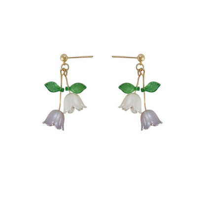 Women's Fashion Handmade Lily Of The Valley Flower Silver Stud Earrings-Jewearrings