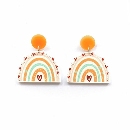 Women's Fashion Love Leopard Print Rainbow Acrylic Patchwork Earrings-Jewearrings