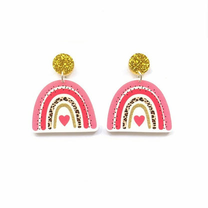 Women's Fashion Love Leopard Print Rainbow Acrylic Patchwork Earrings-Jewearrings