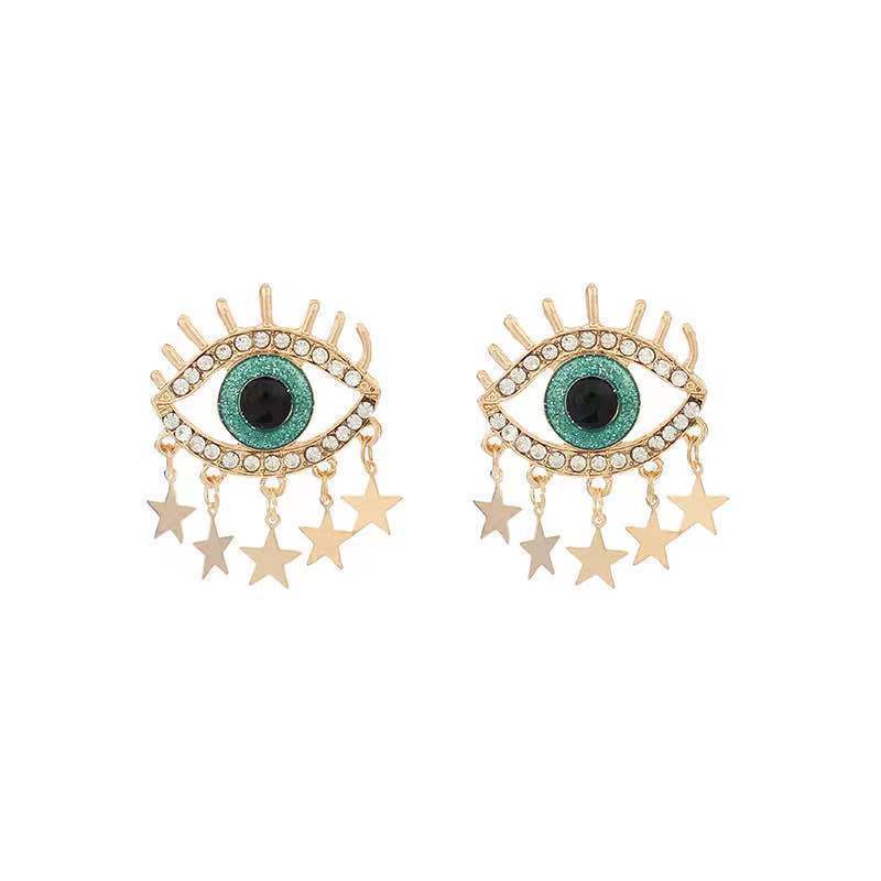 Women's Fashion Personalized Diamond Studs With Devil's Eye Earrings-Jewearrings