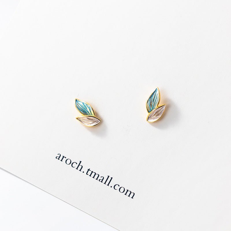 Women's Fashion Plant Blue Leaf Earrings-Jewearrings