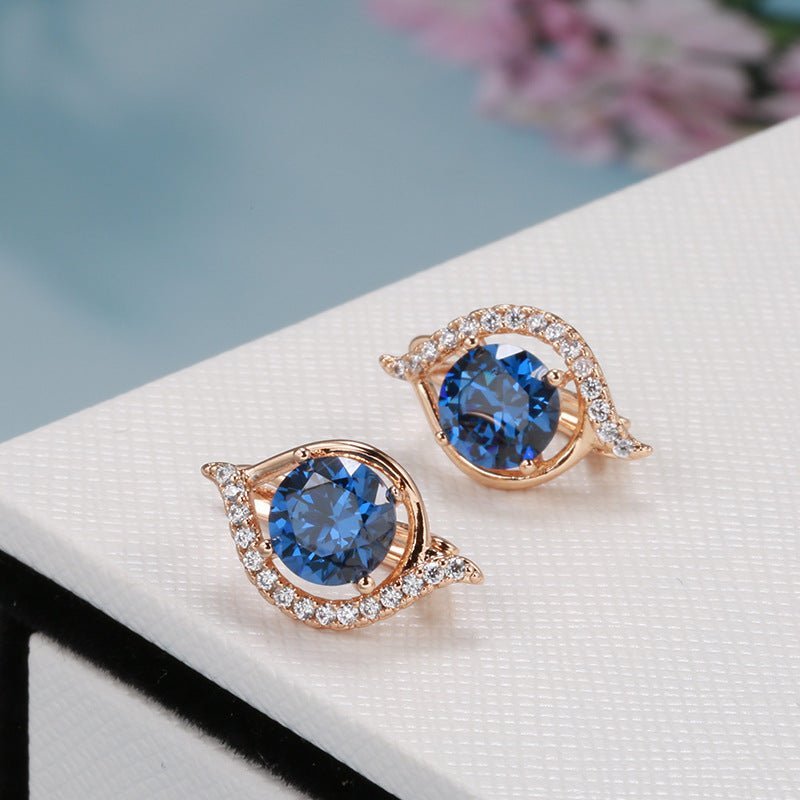 Women's Fashion Rose Gold Blue Zircon Earrings-Jewearrings