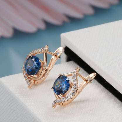 Women's Fashion Rose Gold Blue Zircon Earrings-Jewearrings