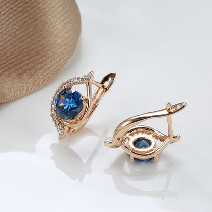 Women's Fashion Rose Gold Blue Zircon Earrings-Jewearrings