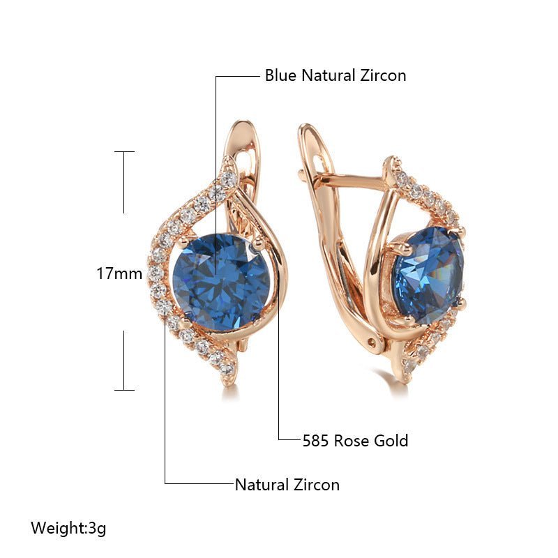 Women's Fashion Rose Gold Blue Zircon Earrings-Jewearrings