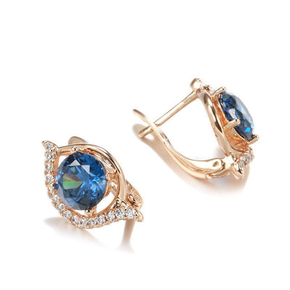 Women's Fashion Rose Gold Blue Zircon Earrings-Jewearrings